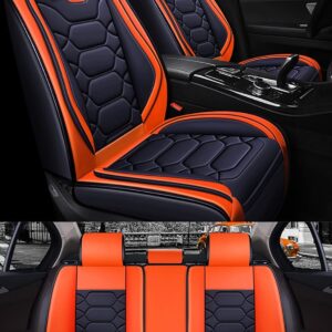 Car Seat Covers Complete Set Universal in Premium Design Protective Covers for BMW 1 Series 2 Series 3 Series 5 Series Waterproof Seat Cover Car Seat Covers Airbag Suitable Orange