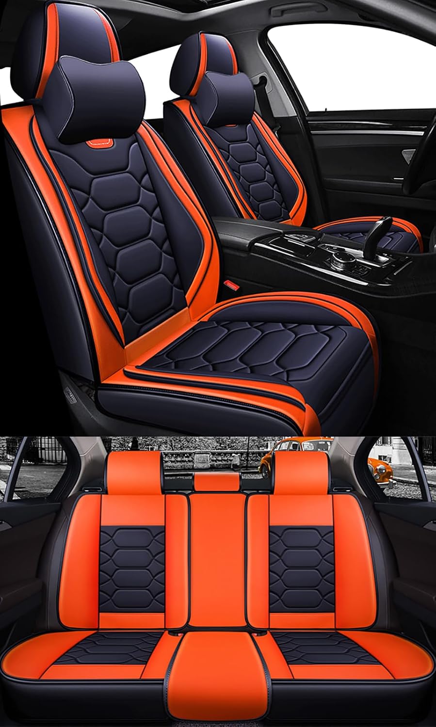 Car Seat Covers Complete Set Universal in Premium Design Protective Covers for BMW 1 Series 2 Series 3 Series 5 Series Waterproof Seat Cover Car Seat Covers Airbag Suitable Orange