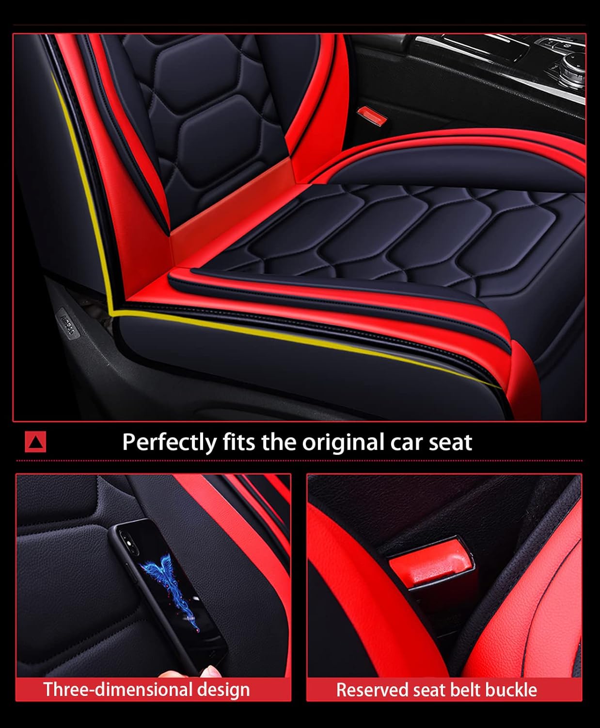 Car Seat Covers Complete Set Universal in Premium Design Protective Covers for BMW 1 Series 2 Series 3 Series 5 Series Waterproof Seat Cover Car Seat Covers Airbag Suitable Orange - Image 3