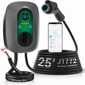 Electric Car Charger, Home Charging Station, Wi-Fi Smart App, 25 ft Cable, Smart Display, Romaa