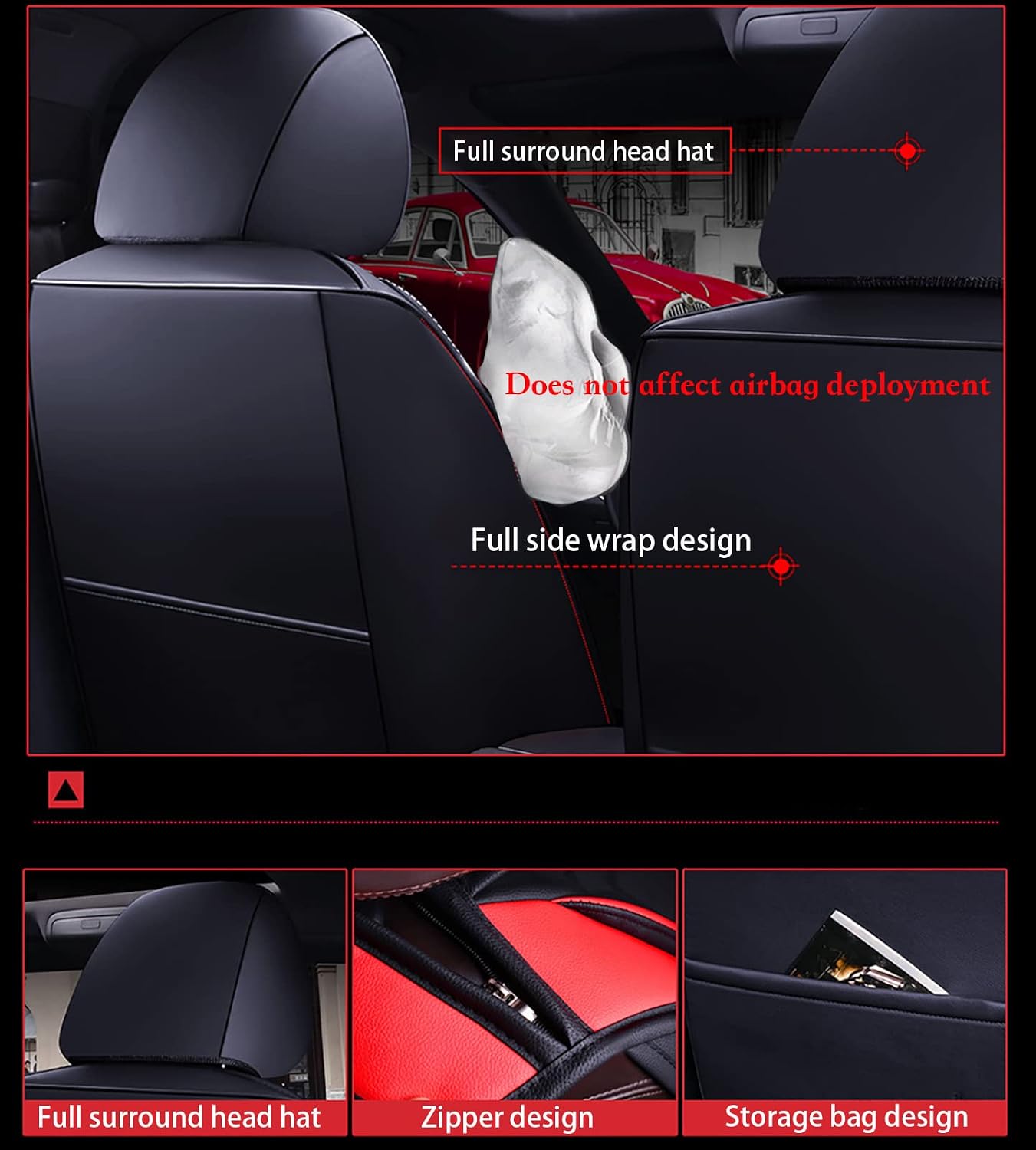 Car Seat Covers Complete Set Universal in Premium Design Protective Covers for BMW 1 Series 2 Series 3 Series 5 Series Waterproof Seat Cover Car Seat Covers Airbag Suitable Orange - Image 4